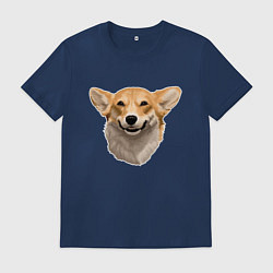 Футболка хлопковая мужская Улыбчивый Корги, цвет: тёмно-синий