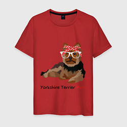 Футболка хлопковая мужская Yorkshire terrier mom, цвет: красный