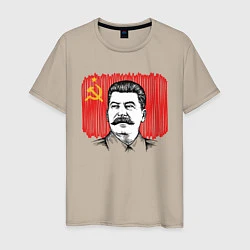 Футболка хлопковая мужская Сталин и флаг СССР, цвет: миндальный