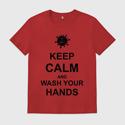 Футболка хлопковая мужская Keep Calm & Wash Hands, цвет: красный