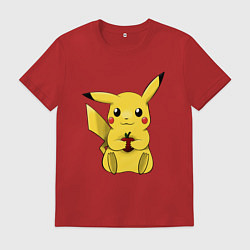 Футболка хлопковая мужская Пикачу, цвет: красный