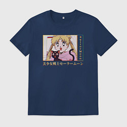 Футболка хлопковая мужская Sailor Moon Usagi Tsukino Luna, цвет: тёмно-синий