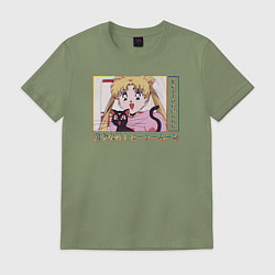 Футболка хлопковая мужская Sailor Moon Usagi Tsukino Luna, цвет: авокадо