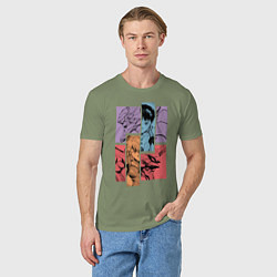 Футболка хлопковая мужская Аска и Синдзи, Евангелион, цвет: авокадо — фото 2