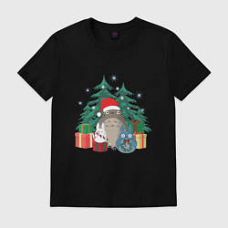 Футболка хлопковая мужская New Year Totoro, цвет: черный