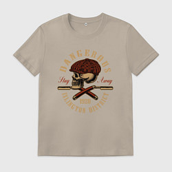 Футболка хлопковая мужская Острые козырьки Череп и бритвы, цвет: миндальный