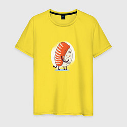 Футболка хлопковая мужская Суши обнимашки, цвет: желтый