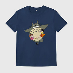 Футболка хлопковая мужская Тоторо и девочки, цвет: тёмно-синий