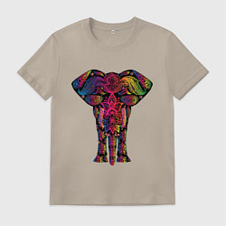 Футболка хлопковая мужская  Слон с орнаментом, цвет: миндальный