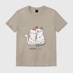 Футболка хлопковая мужская Merry Cat, цвет: миндальный