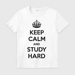 Футболка хлопковая мужская Keep Calm & Study Hard, цвет: белый