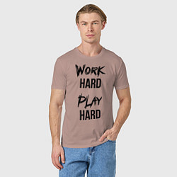 Футболка хлопковая мужская Work hard Play hard, цвет: пыльно-розовый — фото 2