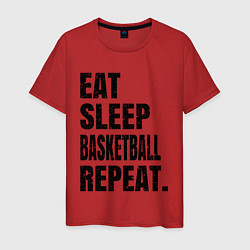 Футболка хлопковая мужская EAT SLEEP BASKETBALL REPEAT, цвет: красный