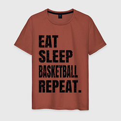 Футболка хлопковая мужская EAT SLEEP BASKETBALL REPEAT, цвет: кирпичный