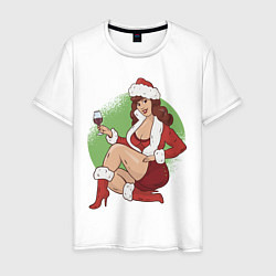 Футболка хлопковая мужская Pin Up Girl Christmas, цвет: белый