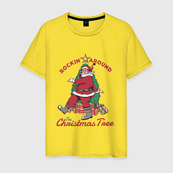 Футболка хлопковая мужская Rockin Santa, цвет: желтый