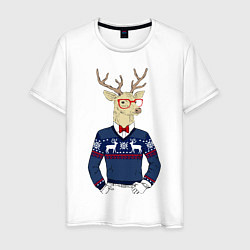 Футболка хлопковая мужская Hipster Deer, цвет: белый