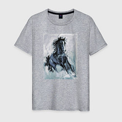 Футболка хлопковая мужская Лошадь арт, цвет: меланж