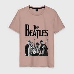 Футболка хлопковая мужская The Beatles цвета пыльно-розовый — фото 1