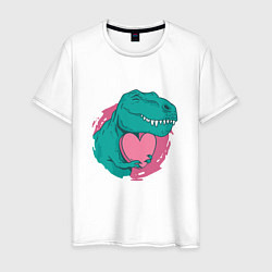 Футболка хлопковая мужская Влюбленный динозавр T-Rex, цвет: белый