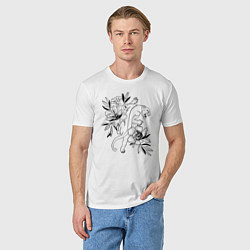 Футболка хлопковая мужская Кошка с цветами тату, цвет: белый — фото 2