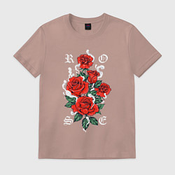 Футболка хлопковая мужская РОЗЫ ROSES SMOKE, цвет: пыльно-розовый