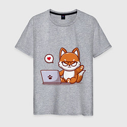 Футболка хлопковая мужская Cute fox and laptop, цвет: меланж