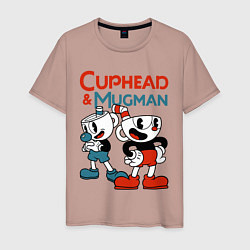 Футболка хлопковая мужская Cuphead & Mugman, цвет: пыльно-розовый