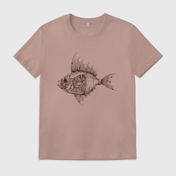 Футболка хлопковая мужская Стимпанк Рыба Steampunk Fish Z, цвет: пыльно-розовый
