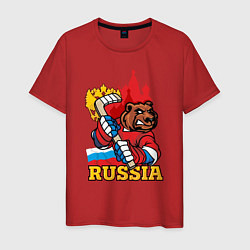 Футболка хлопковая мужская Хоккей Россия, цвет: красный