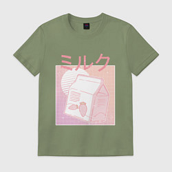 Футболка хлопковая мужская Vaporwave Strawberry Milk, цвет: авокадо