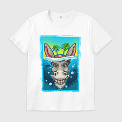 Футболка хлопковая мужская Осёл под водой, цвет: белый