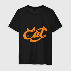 Футболка хлопковая мужская Кот - Cat, цвет: черный