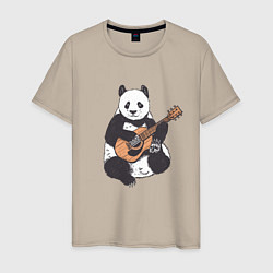 Футболка хлопковая мужская Панда гитарист Panda Guitar, цвет: миндальный