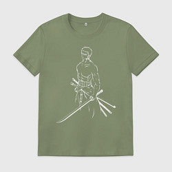 Футболка хлопковая мужская Лайн Арт Зоро из One Piece, цвет: авокадо