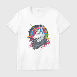 Футболка хлопковая мужская ЕДИНОРОГ ПАНК PUNK UNICORN Z, цвет: белый