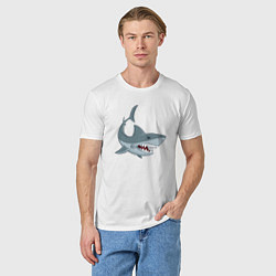 Футболка хлопковая мужская Агрессивная акула, цвет: белый — фото 2