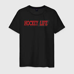 Футболка хлопковая мужская Hockey life logo text, цвет: черный