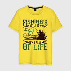 Футболка хлопковая мужская Рыбалка моя жизнь, цвет: желтый