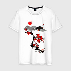 Футболка хлопковая мужская Рисунок Сакура, цвет: белый
