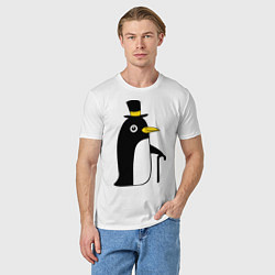 Футболка хлопковая мужская Пингвин в шляпе, цвет: белый — фото 2