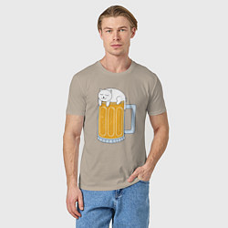 Футболка хлопковая мужская Beer Cat, цвет: миндальный — фото 2
