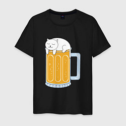 Футболка хлопковая мужская Beer Cat, цвет: черный