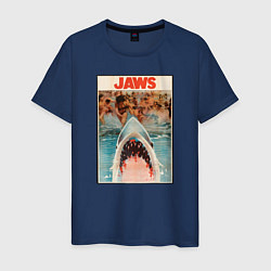 Футболка хлопковая мужская Jaws beach poster, цвет: тёмно-синий
