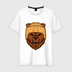 Футболка хлопковая мужская Грозный медведь, цвет: белый