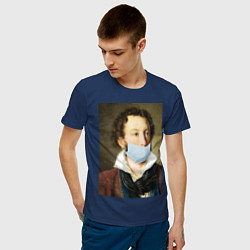 Футболка хлопковая мужская Пушкин в маске цвета тёмно-синий — фото 2