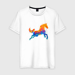 Футболка хлопковая мужская Конь цветной, цвет: белый