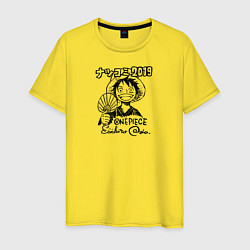 Футболка хлопковая мужская Улыбка Луффи с веером One Piece, цвет: желтый