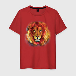 Футболка хлопковая мужская Лев акварельный, цвет: красный