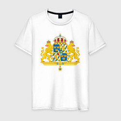 Футболка хлопковая мужская Швеция Герб Швеции, цвет: белый